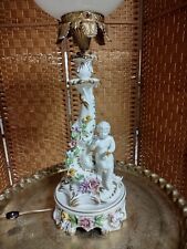 Capodimonte/Dresden Style Porcelain/Ceramic Cherub Table Lamp W/ Globe Shade picture
