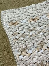 Granny Knit Handmade Crochet Afghan Blanket Throw Marbled Beige Ivory 66 x 48 picture