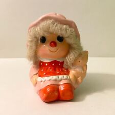 Vintage Ceramic Doll Coin Bank with Teddy Bear Yarn Hair 4 Inch Figurine Taiwan picture