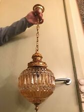 RARE Antique BEAUTIFUL Hanging Chain Lamp Big Crystal Carnival Glass Pendant picture