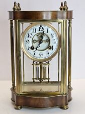 Antique 1912 WATERBURY Brittany Victorian Brass & Glass Crystal Regulator Clock picture