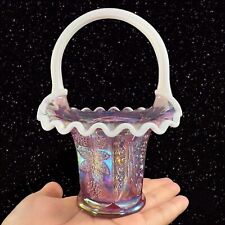 FENTON GLASS PURPLE IRIDESCENT CARNIVAL BASKET BUTTERFLY BERRY W C FENTON SIGNED picture