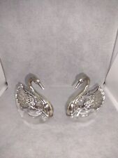 Antique German Sterling Silver  and Crystal Swan Salt Cellars With Moving Wings picture