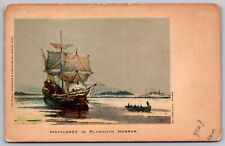 Mayflower Plymouth Harbor Historic Ship Boat Ocean Reflections Cancel Postcard picture