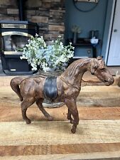 Large Vintage Tooled Wrapped Leather Horse Saddle Figurine 13.5x11