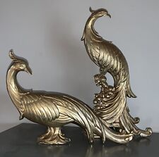 VINTAGE SYROCO GOLD PEACOCK FIGURINES MID CENTURY MODERN SHELF DECOR picture
