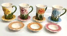 Lenwile Ardalt Artware Mug Cup & Saucer Set Ceramic Hand Painted Flower Embossed picture