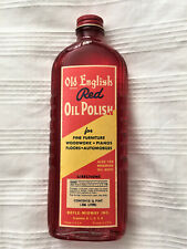 NEW Vintage OLD ENGLISH RED Oil Furniture Polish in 1940s Ribbed Glass Bottle picture