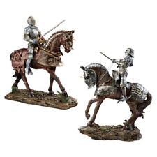 Set of 2: Intricate Armor Warrior Red & Silver Knights Charging Horses Statues picture