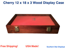 Cherry Wood Display Case  12 x 18 x 3 for Arrowheads Knifes Collectibles & More  picture