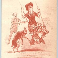 c1880s Cute Victorian Girl Head Butt by Goat Trade Card Dog Funny Comic C29  picture