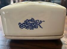 Vintage Oxford Ware Covered Butter Dish Made In USA Blue Fruit Pattern picture