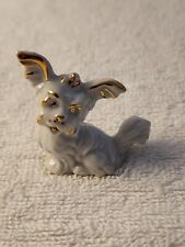 Miniature Adorable Tiny White And Gold Terrier Dog Figurine Ceramic  picture