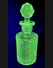 Vintage Val Saint Lambert Yellow Vaseline Uranium Glass Perfume Bottle & Dauber picture