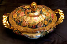 Vintage Satsuma Hand Painted Gold Gilded Bowl With Lid picture