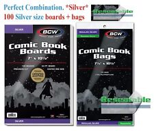 100 BCW Silver Era Comic Book RESEALABLE Bags Sleeves + Back Boards 7 x 10 1/2