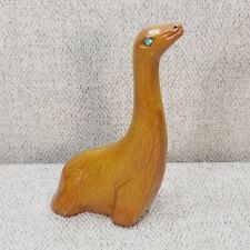 Vintage Loch Ness Monster Figurine Faux Wood Blue Rhinestone Eyes MCM Dino picture
