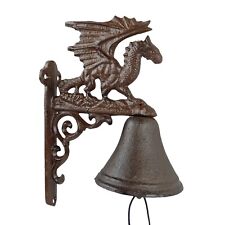 Dragon Scrolls Dinner Bell Cast Iron Wall Mounted Medieval Fantasy Antique Style picture