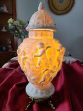 VTG bisque Ginger Jar urn Cherub Electric Table Lamp 15”  brass dolphin  Feet picture