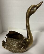 Vintage Mid Century Brass Swan Open Back Planter Vase Long Neck picture