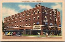 Vintage GARDEN CITY Kansas Postcard HOTEL WARREN Street View / Linen 1948 Cancel picture