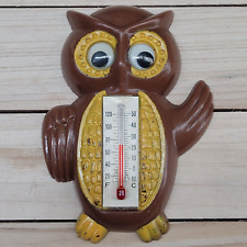 Googly Eyes Owl Thermometer Plastic Refrigerator Magnet Vintage 1980s Arjon VG picture