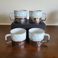 Roscher Mugs Stoneware Coffee Tea Blue Gray Iridescent Glaze Set of 4 picture