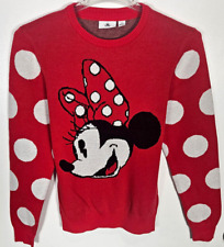 Disney Minnie Mouse Sweater Women's Size Small Red Long Polka Dot Sleeves picture