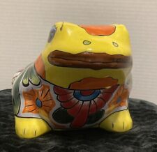 Mexican Hand Painted Pottery Colorful Frog Planter picture