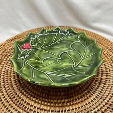 Vintage Holland Mold Christmas Holly Pedestal Fruit Plate Compote Candy Dish picture