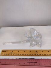 Vintage Lily Shaped Flower Bud Vase Handblown Iridescent And White Glass 7” picture