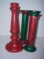 3 Candlestick Holders Bold Colors  Made of Wood picture