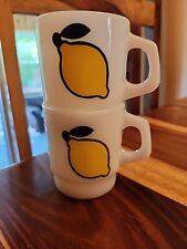 Lemons, Fire King Anchor Hocking Stackable Mugs, Vintage Pair picture