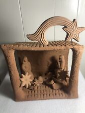 ADOBE Terra Cotta Nativity CRECHE Stable HOLY FAMILY 10 x 10 x 6 MEXICO picture