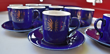 4 ~ CELESTIAL JAPAN Cobalt Blue Celestial Sun Demitasse Cups & Saucers Espresso picture
