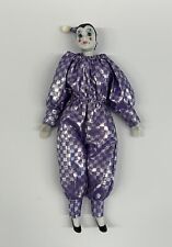 Vtg Pierrot 15” Clown Doll Porcelain Head Arms Silver Lilac Outfit Mardi Gras picture