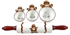 Gingerbread Ceramic Rolling Pin & Measuring Cup Set picture