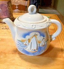 Vintage-Porcelier Ironstone w/Sailboats 1940's Tea Pot Raised Anchors Design picture
