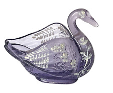 Fenton Swan Dish Figurine Violet Lavender Hand Painted Flowers 95 Anniversary picture