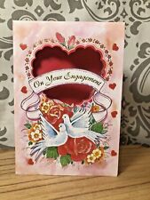 One NOS Vintage Pop Up Engagement Card 7 1/2x5 1/8 P Gold Foil Sweet Doves Card  picture