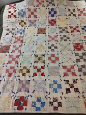 Vtg Handmade Patchwork Granny Square Yarn Tied Quilt 72x64 Fleece Type Backing picture