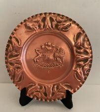 Vtg Solid Copper Dish Tray Chilean Coat Of Arms“BY Reason Or FORCE”Base Included picture