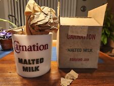 Vintage Carnation Malted Milk Advertising Milk Glass Jar Canister NEW IN BOX picture