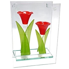 Unique Vase Double Red Tulip Flower Vintage '90s CG Glass Cressida Tabletop  picture