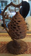 Vintage Rustic Heavy Cast Iron Pine Cone TeaLight or Votive Holder & Rare Hanger picture