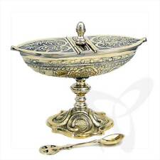 2943 incense boat with hinged lid and spoon, solid brass picture