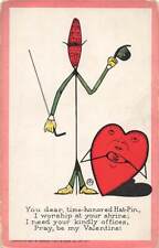 c1910 Raphael Tuck Anthropomorphic Hat Pin Heart Humanized Valentines Day P464 picture