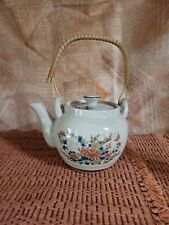 Vintage Japanese Sake Teapot, Wild Flowers, Crackle Glaze Japan. Woven Handle. picture
