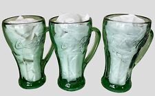 3 Coca-Cola Heavy Green Glass Handled MUGS (14 oz) LIBBEY ~ Excellent Condition picture
