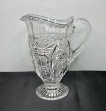 Vtg Crystal Cut Clear Glass Footed Small Pitcher w/ Handle 6” Classic Serving picture